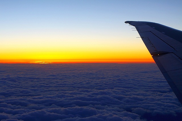 Plane, Sunset, Clouds