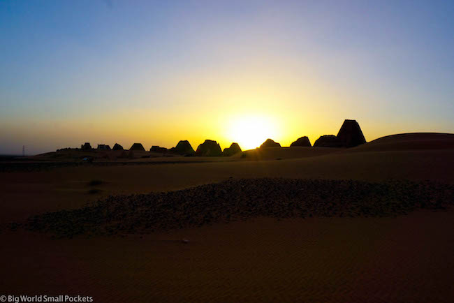 Sudan, Meroe, Sunset at Pyramids