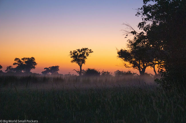 Botswana, Okavango Delta, Misty Sunset