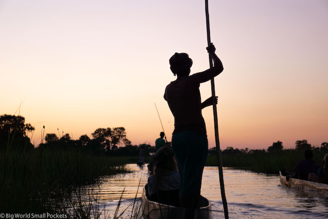 Botswana, Okavango Delta, Sunset Polers