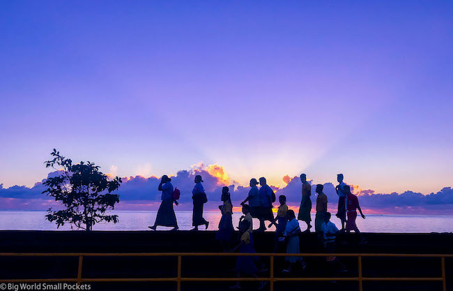 Samoa, Apia, Local People at Sunrise