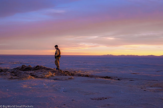 Bolivia, Uyuni, Boy at Sunset