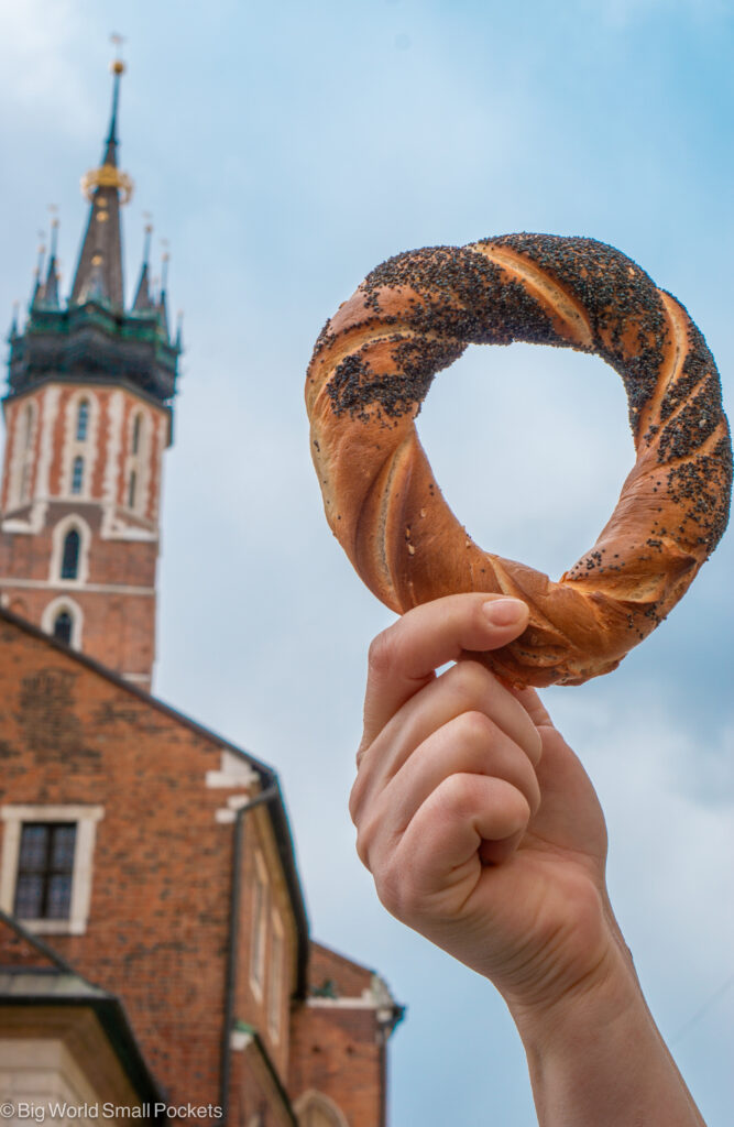 Poland, Krakow, Obwarzanek Next to Church