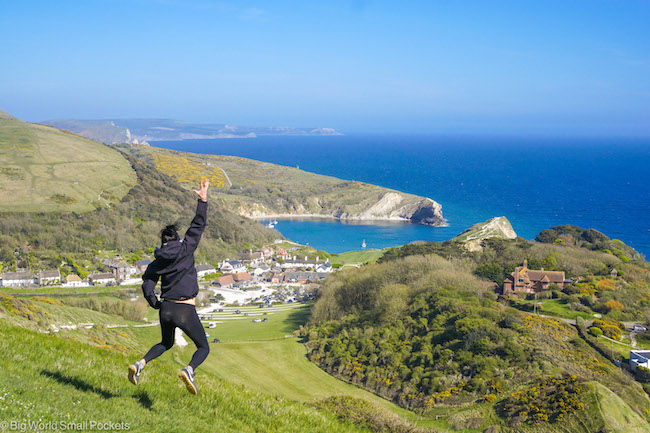 UK, Dorset, Lulworth Cove & Me Jumping