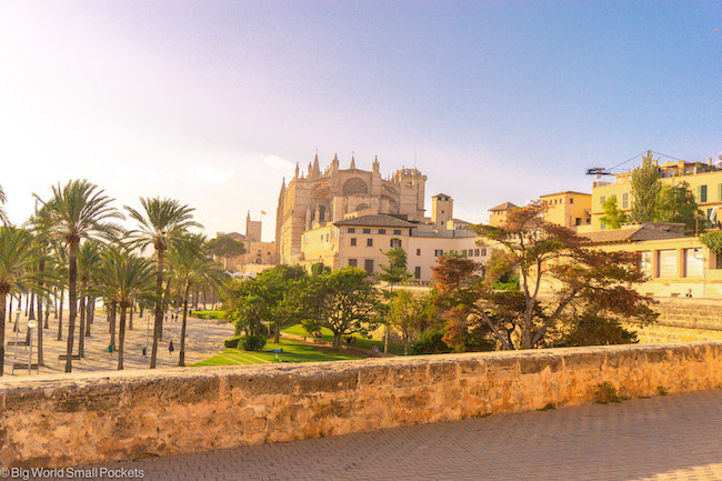 Spain, Mallorca, Palma Cathedral Behind Wall