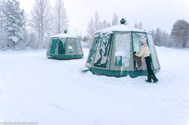 Finland, Lapland, Me Outside Glass Igloos