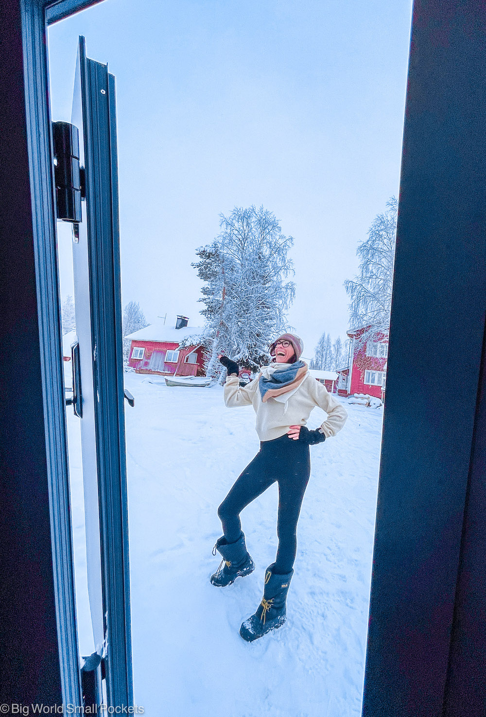 Finland, Lapland, Me in Glass Igloo Doorway