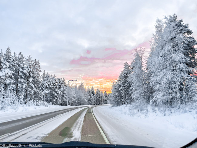 Finland, Lapland, Sunset Drive