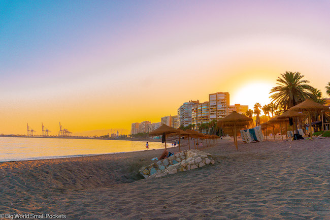 Spain, Malaga, Beach Sunset