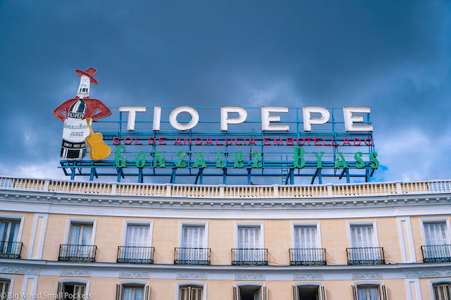Spain, Madrid, Tio Pepe Against Dark Sky