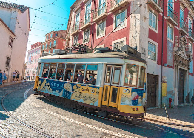 Portugal, Lisbon, Tram on Street