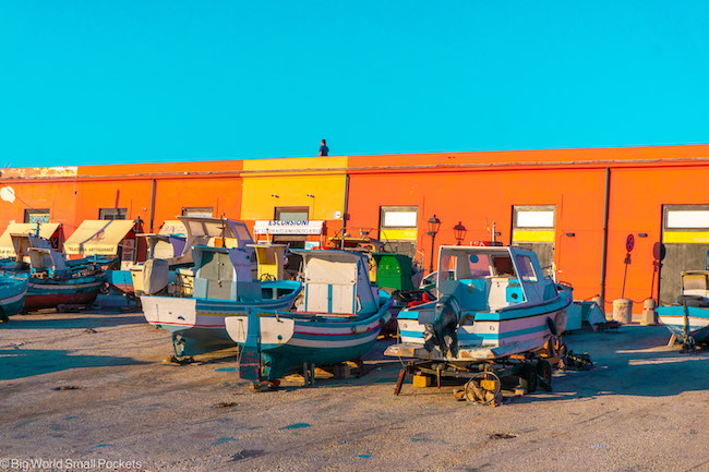 Sicily, Favignana, Boats on Orange Background
