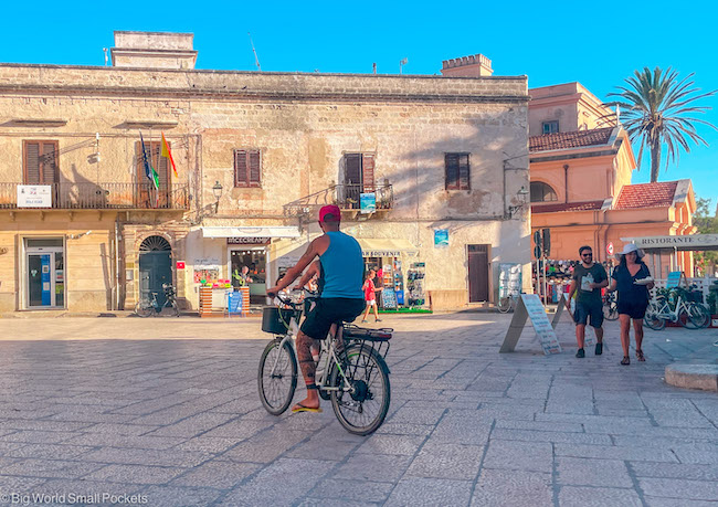 Sicily, Favignana Island, Man on Bike