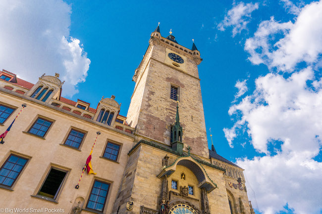Prague, Old Clock Tower, Blue Sky Background