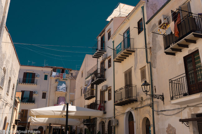 Sicily, Cefalu, Street with Balconies