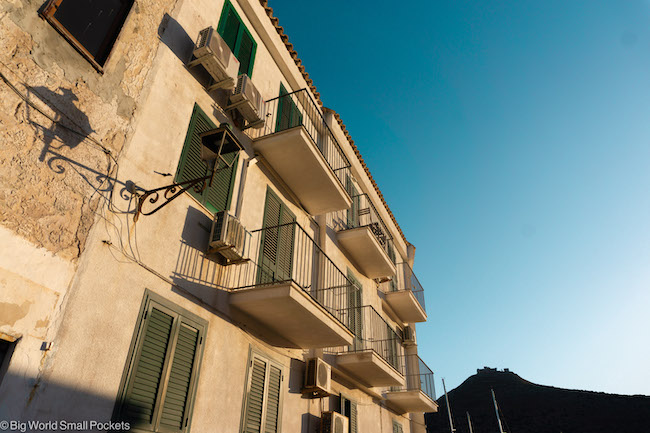 Sicily, Cefalu, Sunlight on Balconies