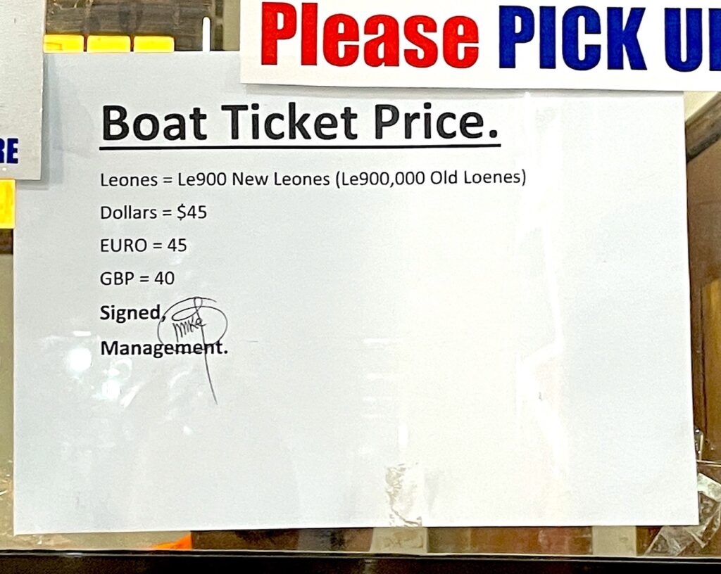 Sierra Leone, Sea Ferry, Ticket Prices