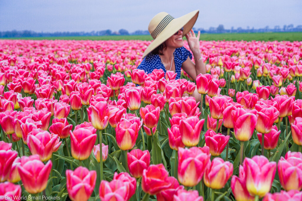 Netherlands, Amsterdam, Me in Pink Tulip Fields