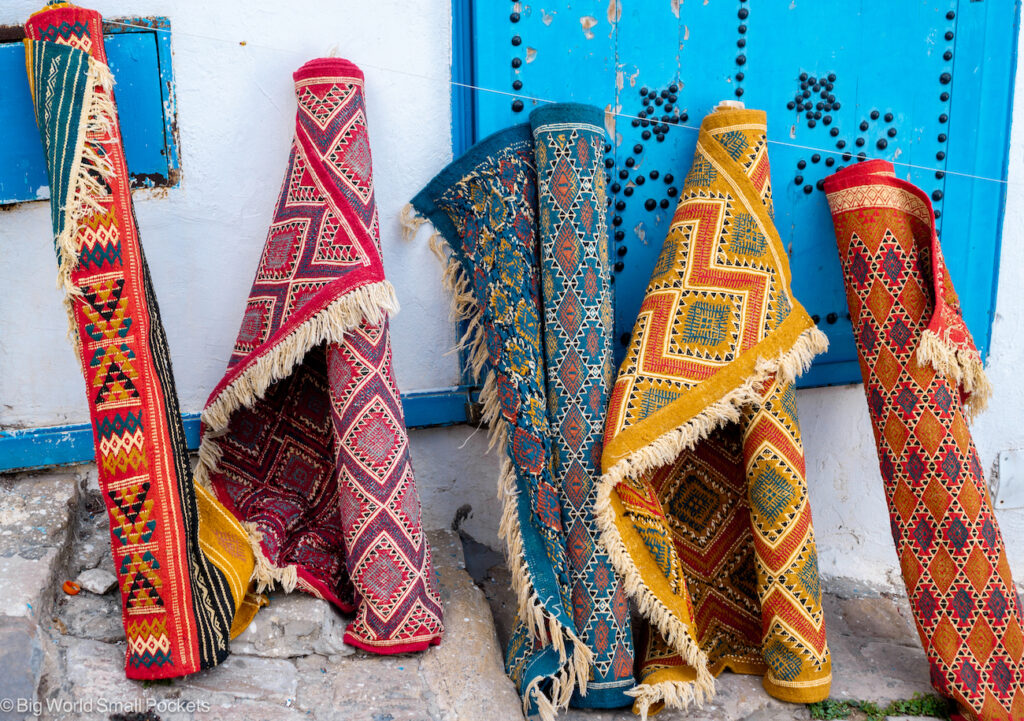 Tunisia, Sidi Bou Said, Rolled Rugs