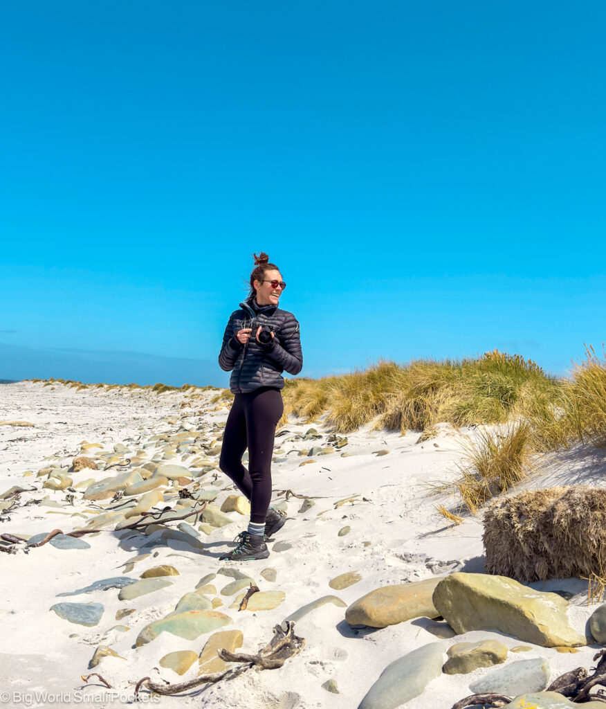 Falklands, Sea Lion Island, Me on Beach with Camera