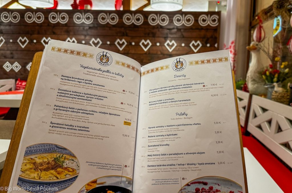Bratislava, Koliba Kamzik, Menu