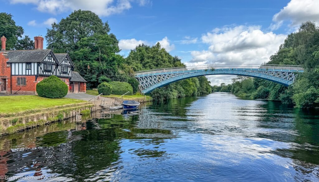 Cheshire, RIver Dee, Bridge and Brick Boathouse