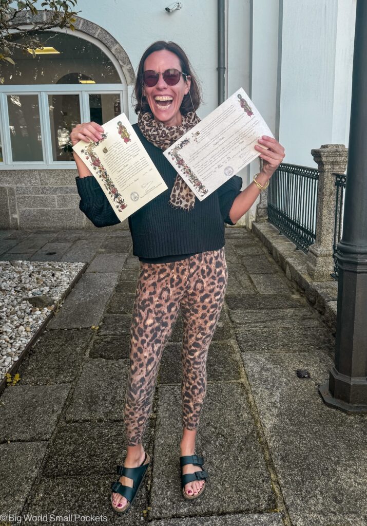 Camino de Santiago, Packing, Me with Pilgrim Passport & Certificate