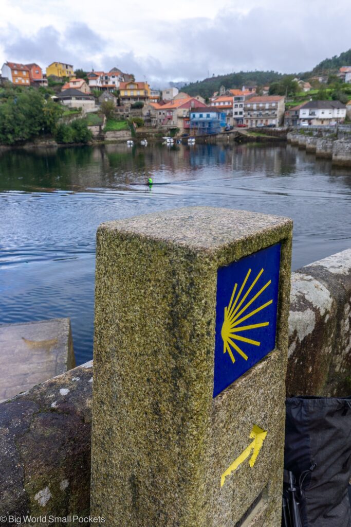 Portuguese Camino, Stone Sign, Infront of River
