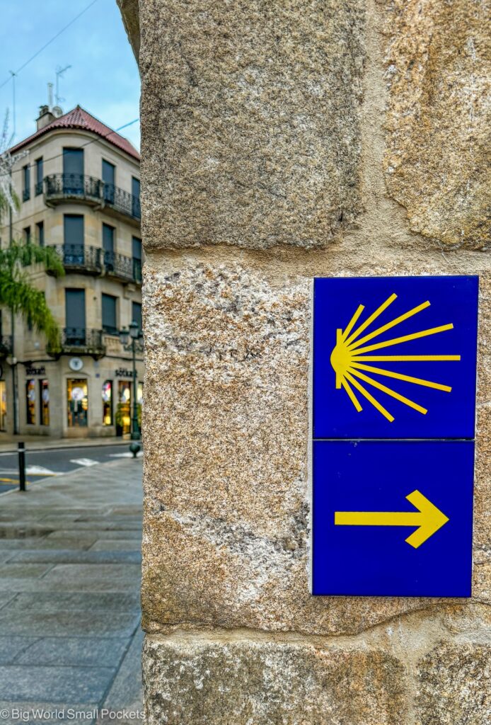 Spain, Camino de Santiago, Sign on Stone Wall