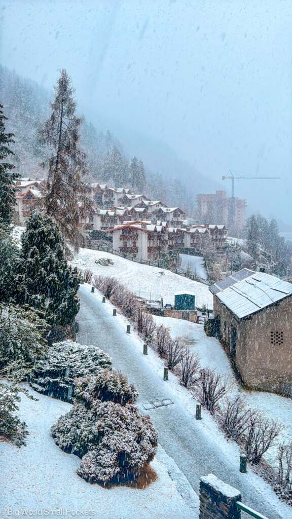 Italy, Aprica, Town in Snow