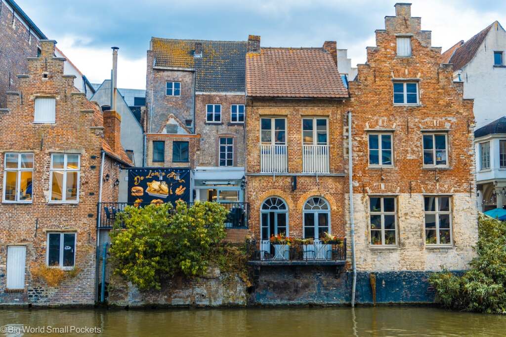 Belgium, Ghent, Houses with Balconies Over Canals