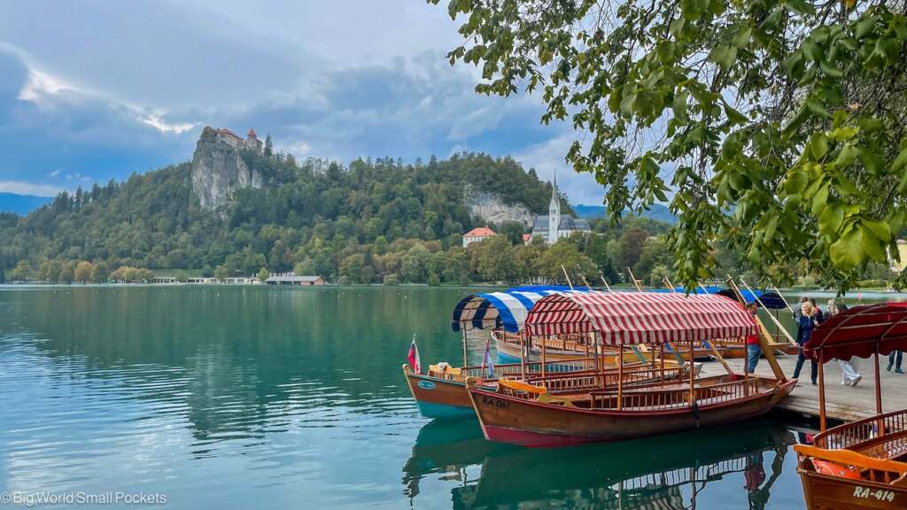 Slovenia, Lake Bled, Boats on Lake