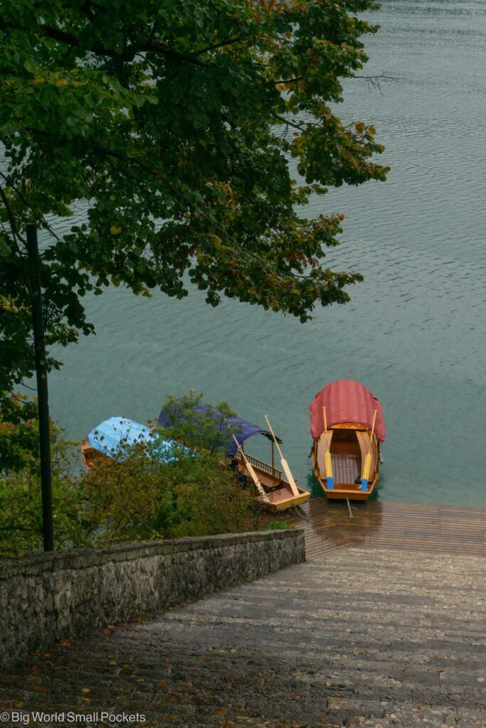 Slovenia, Lake Bled, Colourful Fishing Boats