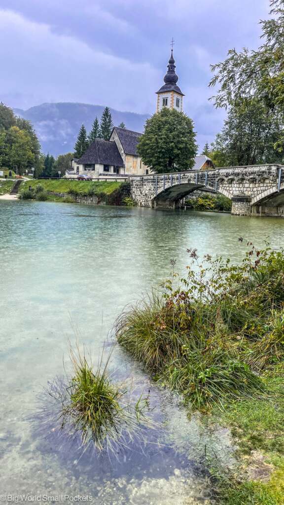 Slovenia, Lake Bohinj, Church and Bridge