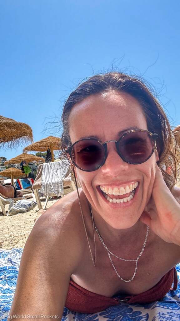 Spain, Menorca, Me Sunbathing on Sand