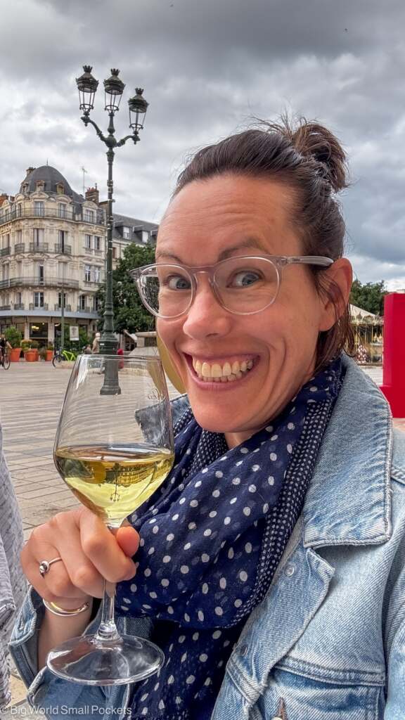 France, Orleans, Me in Square with Wine