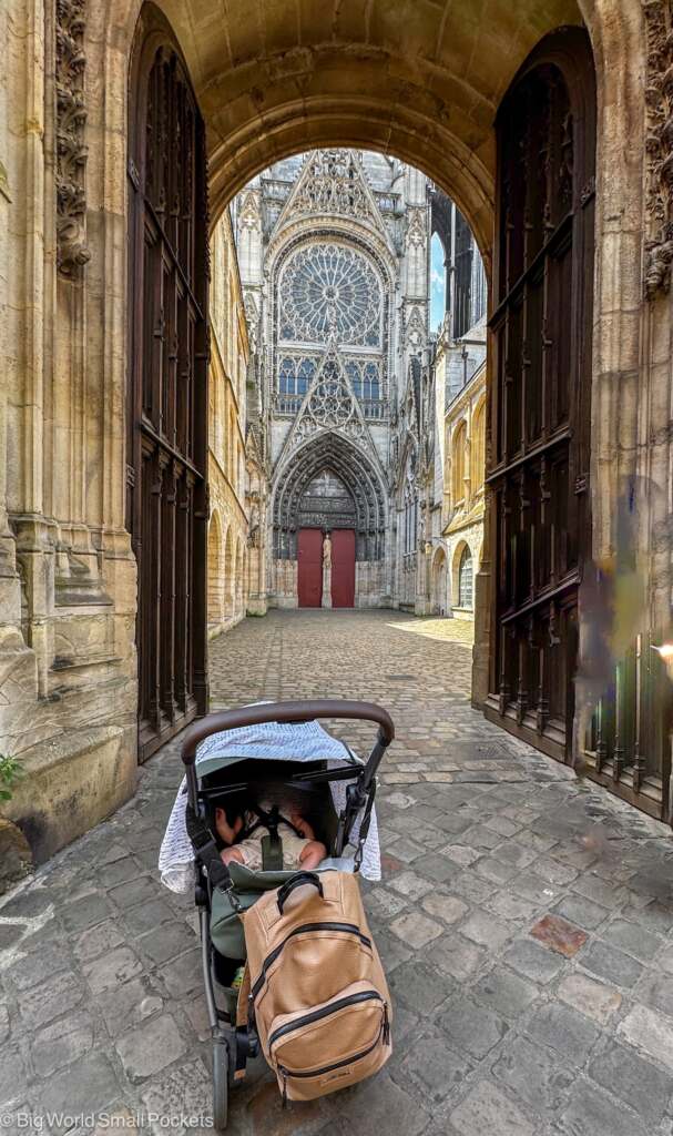 France, Rouen, Cathedral Entrance with Pram