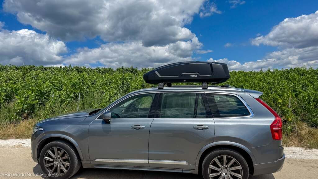 France, Champagne Region, Car in Vineyards