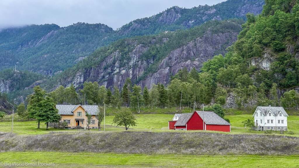 Norway, Bergen, Houses along Fjord