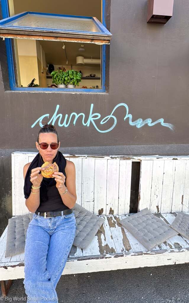 Norway, Oslo, Me Outside Bakery