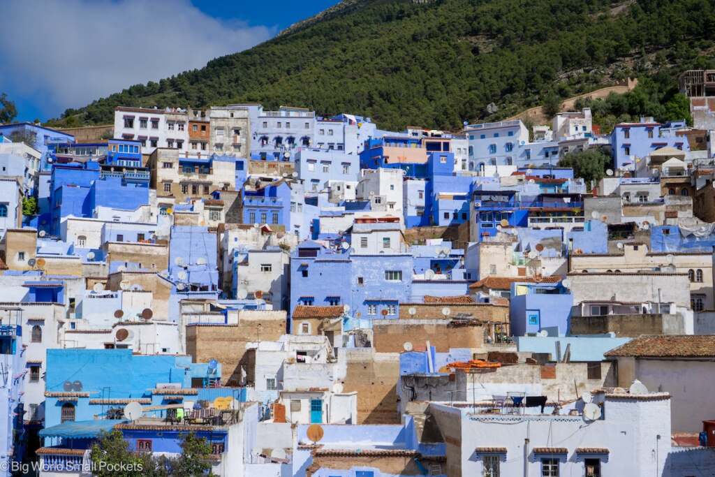 Morocco, Chefchaouen, Houses on Hillside
