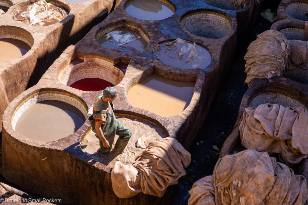 Morocco, Fez, Man in Tanneries