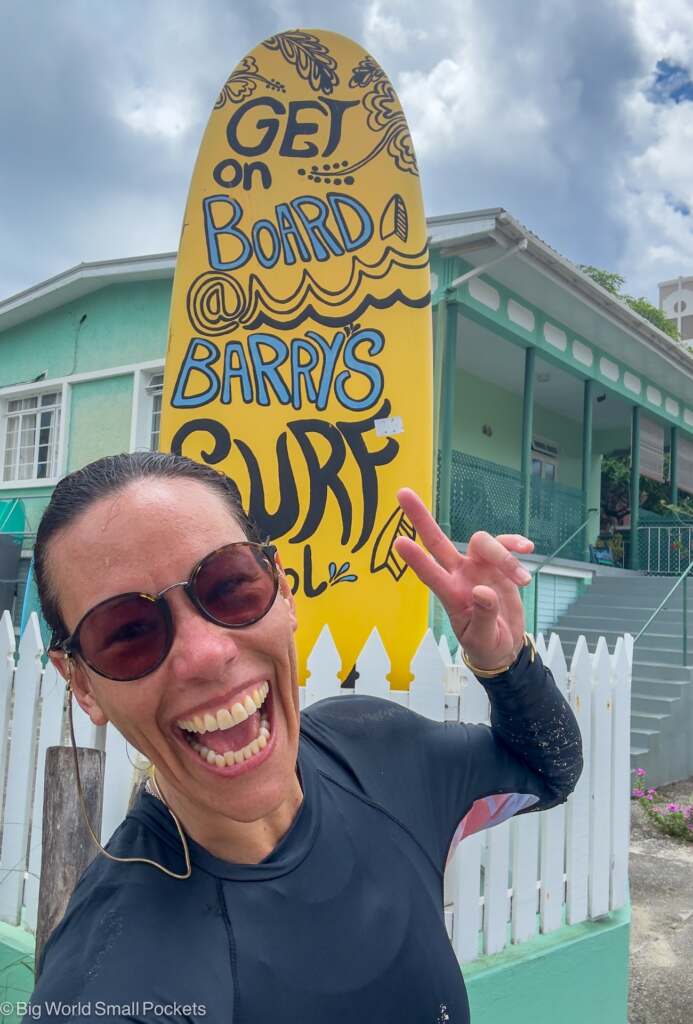 Barbados, Barry's Surf School, Me with Board