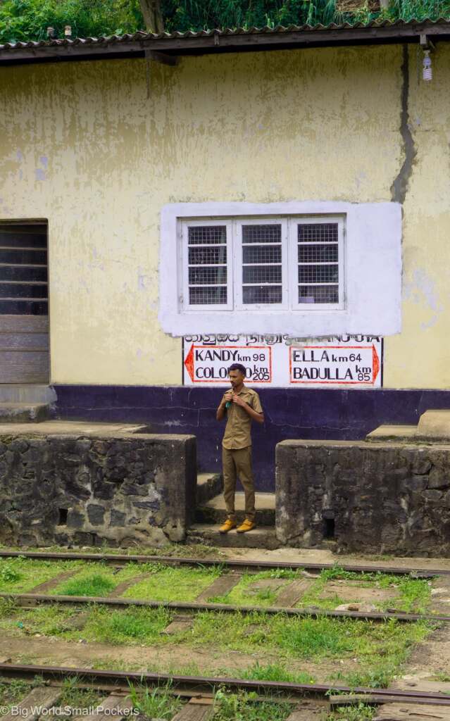 Sri Lanka, Railway, Man Infront of Rail Sign